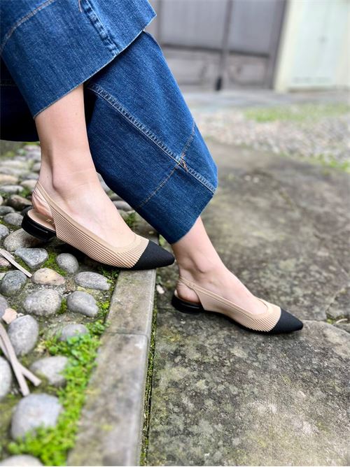 Slingback donna in tessuto bicolore IL LACCIO | 521T189MAGLIANERONATURALE